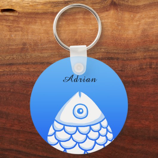 Custom Eenvoudige Koi Karper Vis Blauw Wit Abstrac Sleutelhanger (Achterkant)