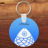 Custom Eenvoudige Koi Karper Vis Blauw Wit Abstrac Sleutelhanger (Voorkant)