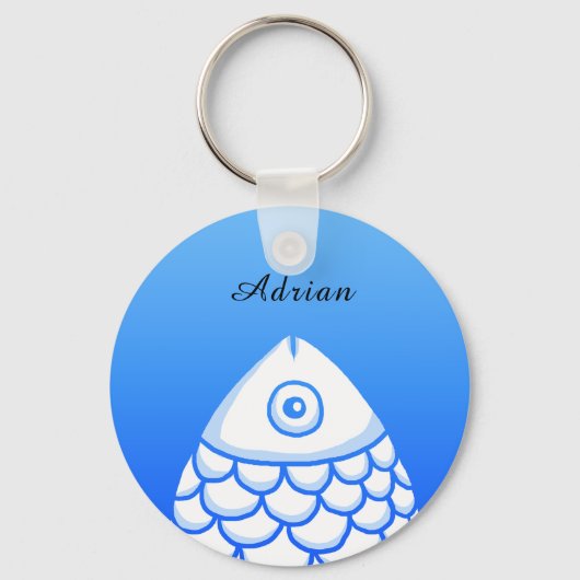 Custom Eenvoudige Koi Karper Vis Blauw Wit Abstrac Sleutelhanger (Achterkant)