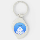 Custom Eenvoudige Koi Karper Vis Blauw Wit Abstrac Sleutelhanger (Voorkant)