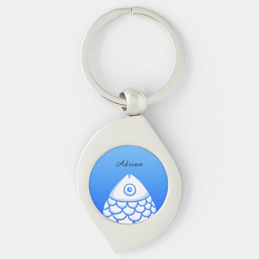 Custom Eenvoudige Koi Karper Vis Blauw Wit Abstrac Sleutelhanger (Voorkant)