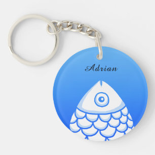 Custom Eenvoudige Koi Karper Vis Blauw Wit Abstrac Sleutelhanger
