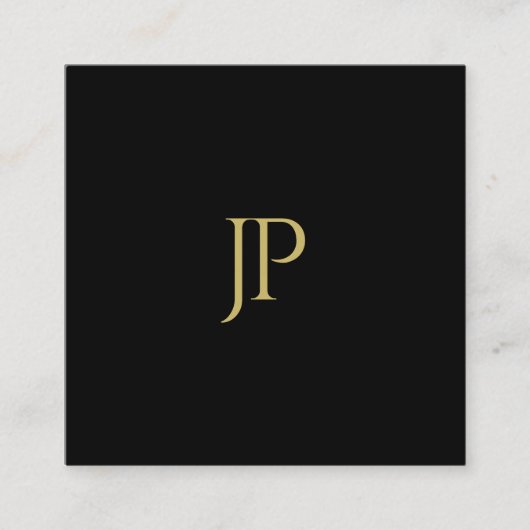 Custom Eenvoudige Sjabloon Zwart Goud Monogram Ini Vierkante Visitekaartje (Voorkant)