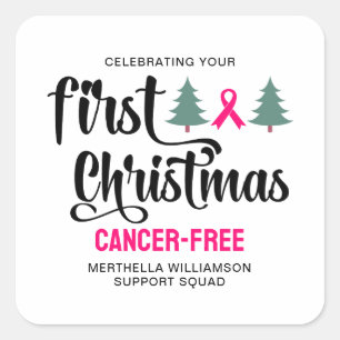 Custom EERSTE KERST Borstkanker Gratis Vierkante Sticker