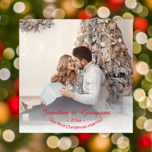 Custom eerste kerst getrouwd 2025 foto feestdagenkaart