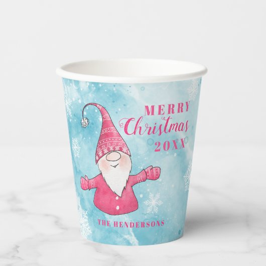 Custom Elegant Blauw en Roze Vrolijk Kerstmis Papieren Bekers (Voorkant)
