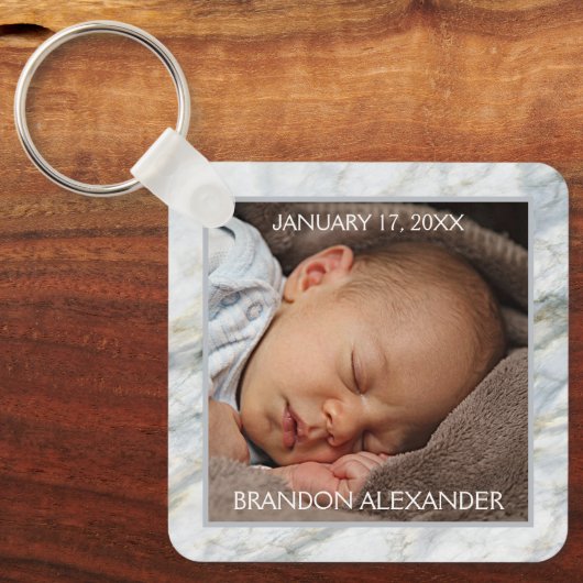 Custom Elegant Blauw Grijs Marmeren Patroon Keepsa Sleutelhanger (Voorkant)