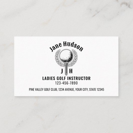 Custom Elegant Dames Golf Monogram Ontwerp Visitekaartje (Achterkant)