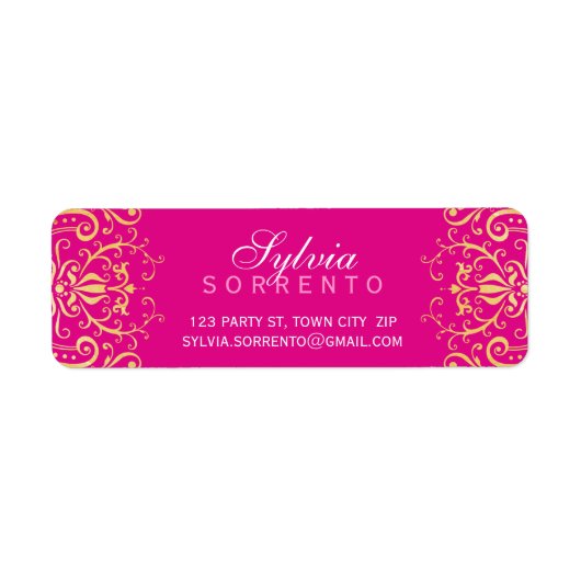 CUSTOM  elegant filigraan damast roze goud Etiket (Voorkant)