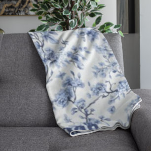 Custom Elegant Frans Blauw Bloemen Gift Fleece Deken