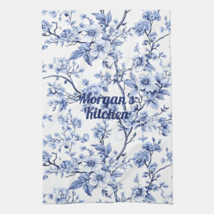 Custom Elegant Frans Blauw Bloemen Gift Theedoek