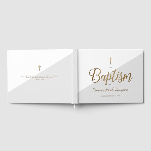 Custom Elegant Grijs Goud Kruis Baby Doop Gastenboek (Volledig)