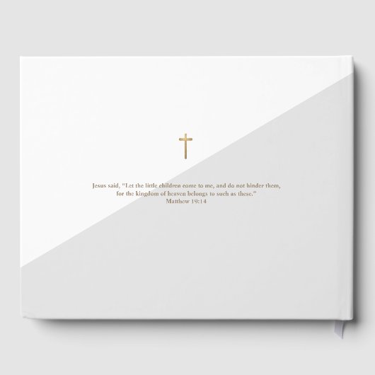 Custom Elegant Grijs Goud Kruis Baby Doop Gastenboek (Achterkant)