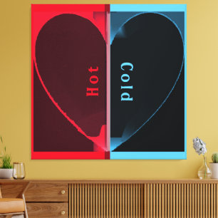 Custom Elegant Heet en Koud Rood Blauw Gehalveerd  Canvas Afdruk