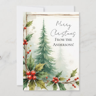 Custom Elegant Holly Pine Christmas Card Feestdagenkaart