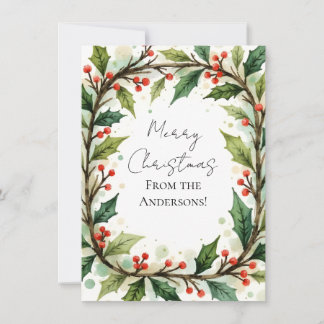 Custom Elegant Holly Pine Christmas Card Feestdagenkaart