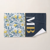 Custom Elegant Mediterranean Lemon Botanical Navy (Serviette à main)