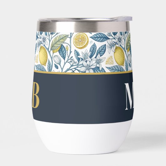 Custom Elegant Mediterranean Lemon Botanical Navy (Gauche)