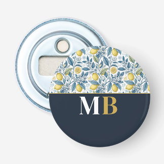 Custom Elegant Mediterranean Lemon Botanical Navy Button Flesopener