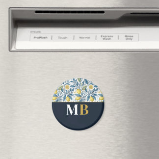 Custom Elegant Mediterranean Lemon Botanical Navy Magneet