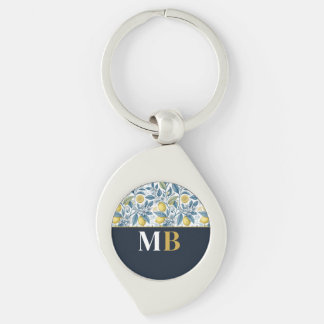 Custom Elegant Mediterranean Lemon Botanical Navy Sleutelhanger