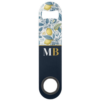 Custom Elegant Mediterranean Lemon Botanical Navy Speed Flessenopener