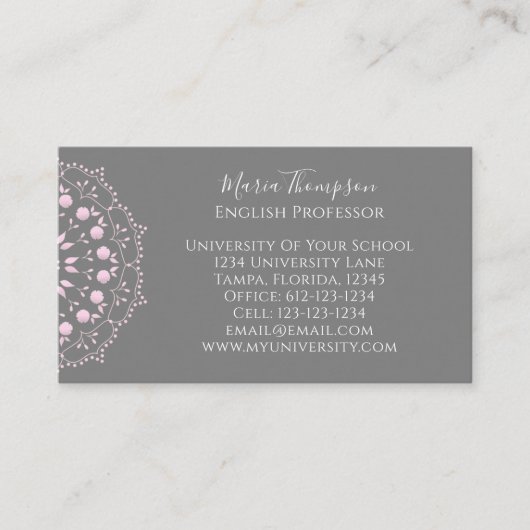 Custom Elegant Modern Chic Roze Grijs Professionee Visitekaartje (Voorkant)