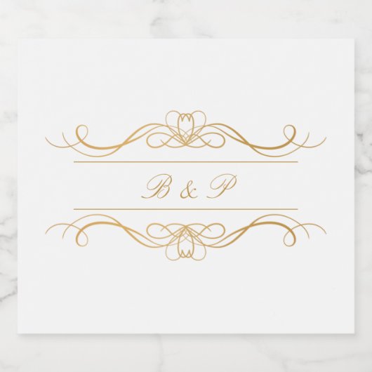 Custom Elegant Modern Gold Swirl Monogram Wedding Sparkling Wijnetiket (Enkel label)