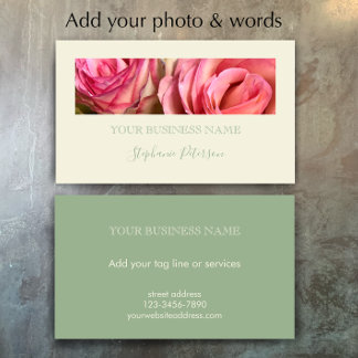 Custom Elegant Modern Sage Green Photo Template  Visitekaartje