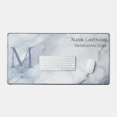 Custom Elegant Monogram Lichtblauw Marmer Bureaumat (Keyboard & Muis)