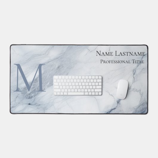 Custom Elegant Monogram Lichtblauw Marmer Bureaumat (Keyboard & Muis)