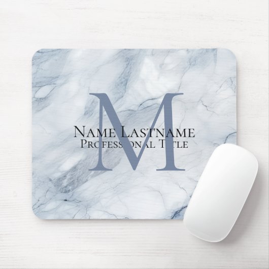 Custom Elegant Monogram Lichtblauw Marmer Muismat (Met muis)