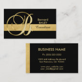 Custom Elegant Monogrammed Goud Zwart Initiaal 'B' Visitekaartje (Voorkant / Achterkant)