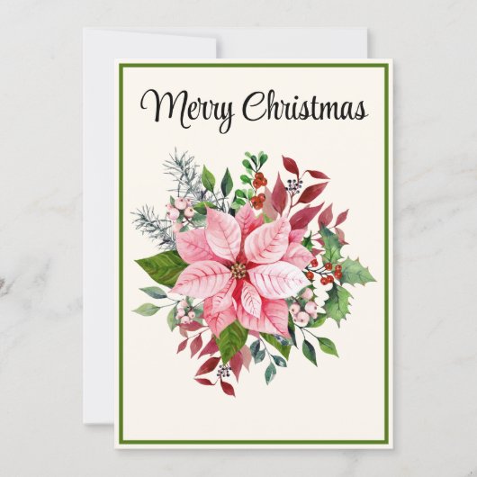 Custom Elegant Pink Poinsettia Flat Christmas Card Feestdagenkaart (Voorkant)