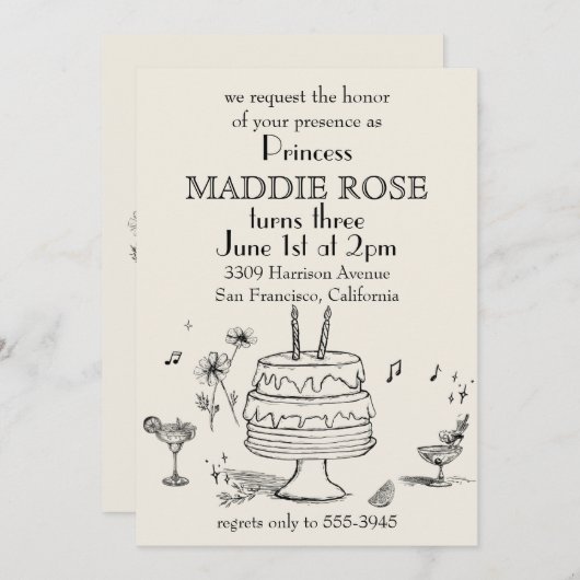 Custom Elegant Princess Cake 3e Invitation d'anniv (Devant / Derrière)