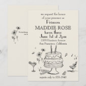 Custom Elegant Princess Cake 3rd Birthday Invite Kaart (Voorkant / Achterkant)