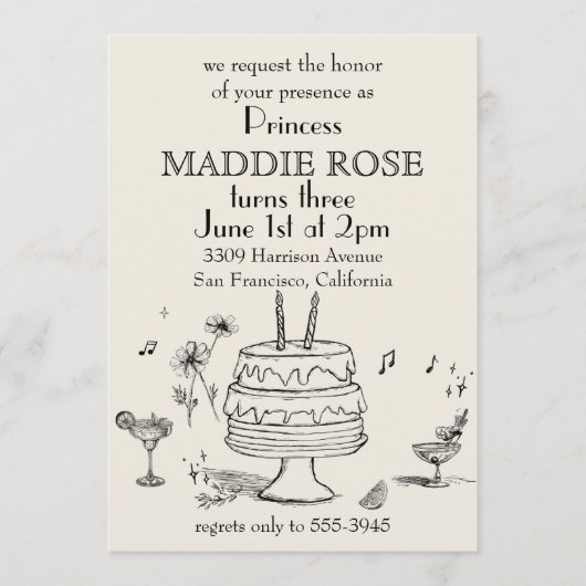 Custom Elegant Princess Cake 3rd Birthday Invite Kaart (Voorkant)