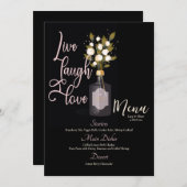 Custom Elegant, Romantisch, Zwart, Bloemen bruilof Menu (Voorkant / Achterkant)