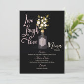 Custom Elegant, Romantisch, Zwart, Bloemen bruilof Menu (Staand voorkant)