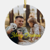 Custom Elegant Script 2-Sided Photo Christmas Keramisch Ornament (Voorkant)