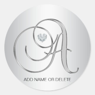 Custom Elegant Silver Monogrammed Initiaal Letter Ronde Sticker
