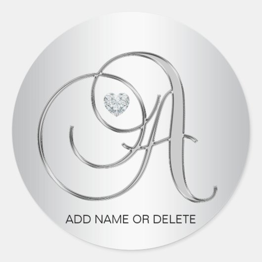 Custom Elegant Silver Monogrammed Initiaal Letter  Ronde Sticker (Voorkant)