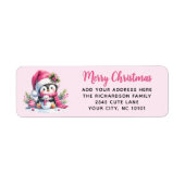 Custom Elegant Vrolijk Kerstfeest Schattige Pinguï Etiket (Voorkant)