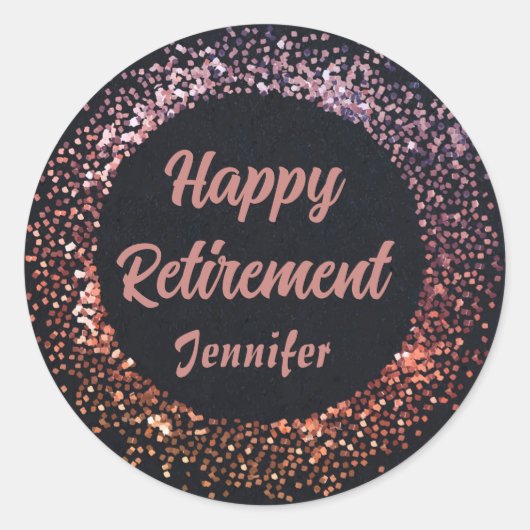 Custom Elegant Zwart Roos Goud Happy Retirement Ronde Sticker (Voorkant)