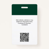 Custom Employee Modern ID Card Dark Green QR Badge (Dos)