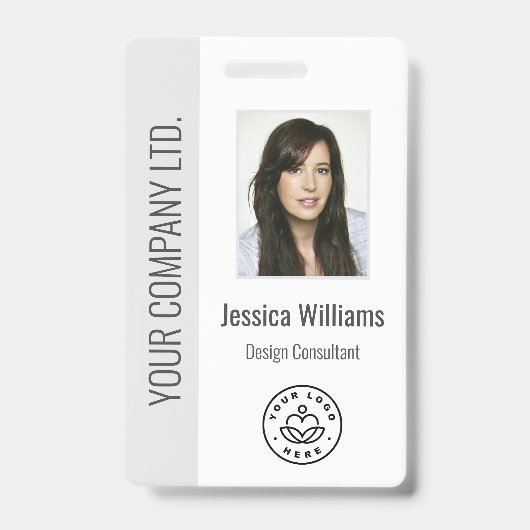 Custom Employee Photo, Bar Code, Logo, Name Grey Badge (Voorzijde)