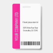 Custom Employee Photo Bar Code Logo Name Hot Pink Badge (Achterkant)