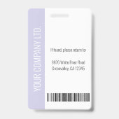 Custom Employee Photo, Bar Code, Logo, Name Lilac Badge (Achterkant)