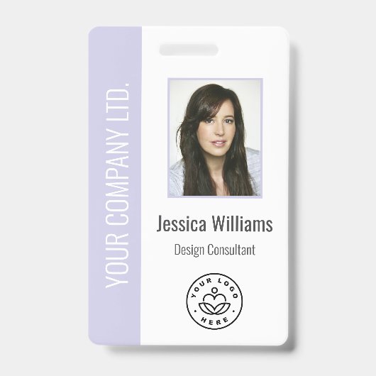 Custom Employee Photo, Bar Code, Logo, Name Lilac Badge (Voorzijde)