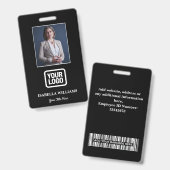 Custom Employee Photo, Barcode, Logo, Name Badge (Voor- en achterkant)